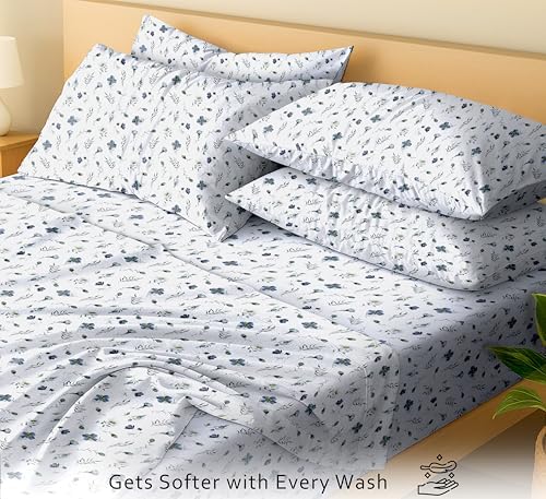RUVANTI 100% Cotton California King Sheet Set, Percale Sheets, Coastal Blue