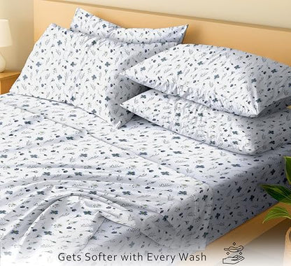 RUVANTI 100% Cotton California King Sheet Set, Percale Sheets, Coastal Blue