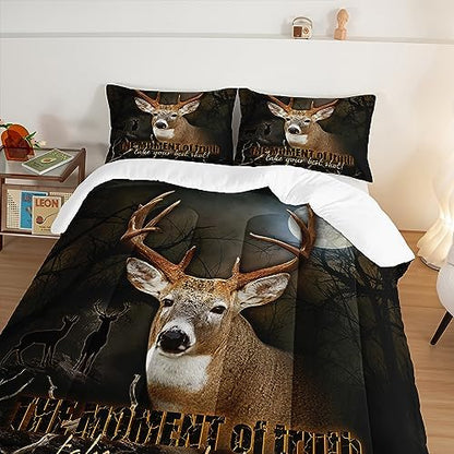HOSIMA Deer Comforter Forest Hunting Bedding Sets for Teen Boys Mens Bedroom Essentials,Western Bedding Set Wildlife Animal Twin Bed in a Bag RV Inside Decor with 2 Pillowcases.