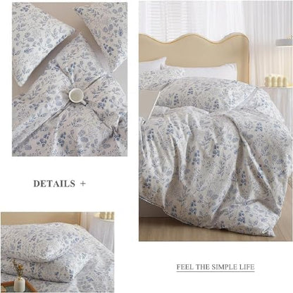 Vintage Flower Comforter Set King Blue Floral Bedding Comforter Cottagecore Flower Botanical Comforter Set Fluffy Soft Coquette Bedding King Size Lightweight Boho Floral Comforter with 2 Pillowcases