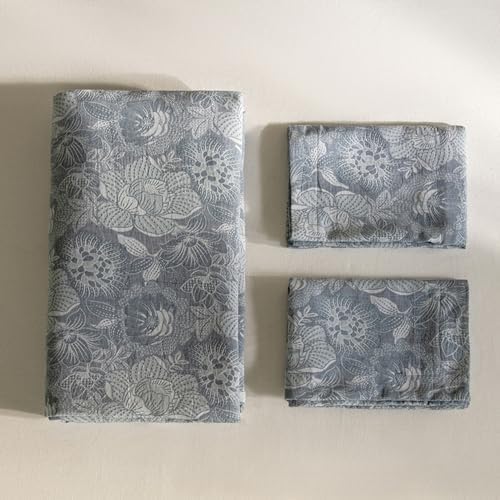 VM VOUGEMARKET Jacquard Grey Floral Duvet Cover Set King,Yarn-Dyed Cotton Duvet Cover with Zipper Closure Perfect for Men and Women