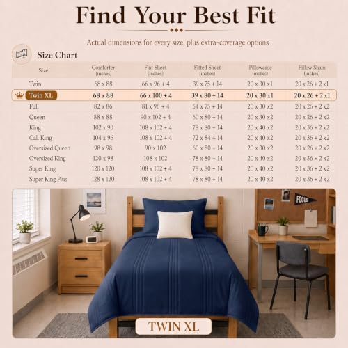 CozyLux Twin Comforter Set Navy Blue - 5 Pieces Complete Bedding Set