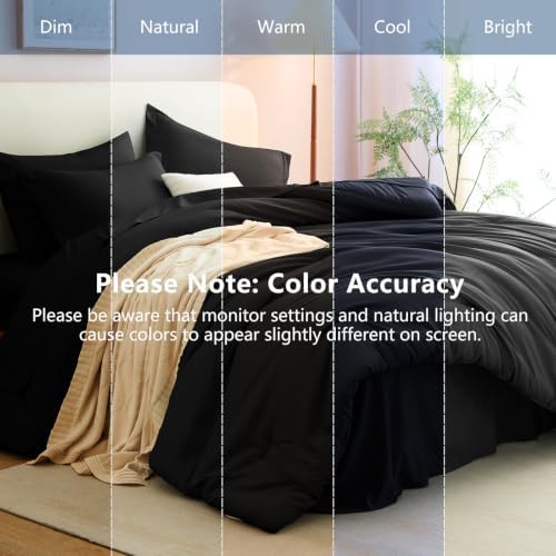 CozyLux Full Size Comforter Set Black, 7 Pieces Bed in a Bag