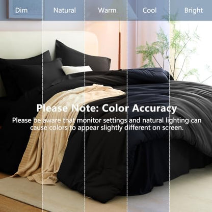 CozyLux Full Size Comforter Set Black, 7 Pieces Bed in a Bag