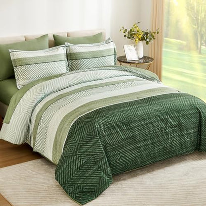 Drucon Olive Green Comforter Set King Size 7 Piece Bed in a Bag