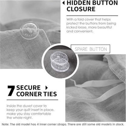 Simple&Opulence 100% Linen Duvet Cover Set 3pcs Basic Style Natural French Washed Flax Solid Color Soft Breathable Farmhouse Bedding with Button Closure - Light Grey, King