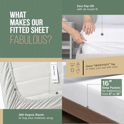 TEXAS LINEN CO. 100% Organic Cotton Sheets Twin Size - 3 PC Organic Cotton Percale Printed Sheets Twin Set (Light Grey Pinstripe), Cooling Bedsheets, 16" Deep Pocket Hotel Bedding - GOTS Certified