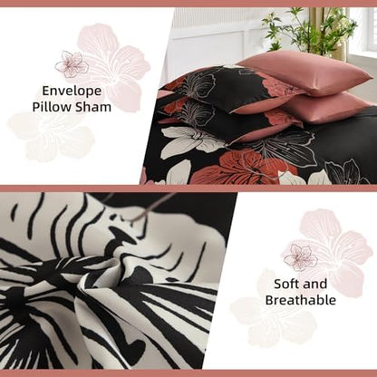 Luxudecor Floral Comforter Set King Size, 7 Pieces Bed in a Bag