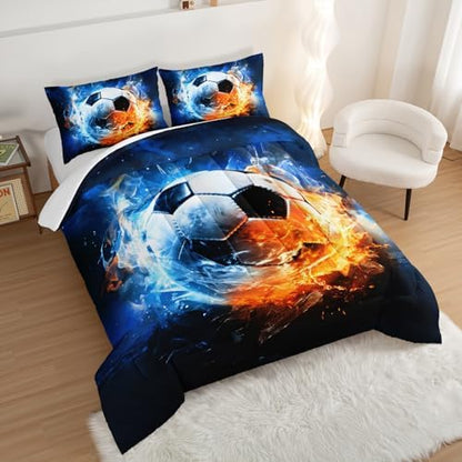 Soccer Bedding Comforter Set Full Size with 2 Pillowcases.