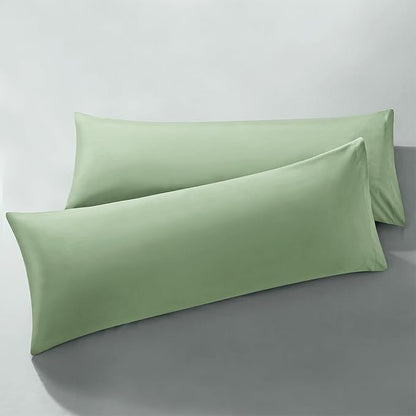 MILVOWOC 2Pcs Brushed Microfiber Body Pillowcases - 20 x 55 Inch, Sage Green Pillow Case Set Soft Non Slip Envelope Pillow Cover with Moisture Absorption and Anti-Wrinkle Machine Washable
