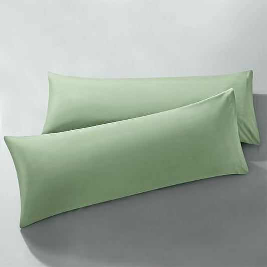 MILVOWOC 2Pcs Brushed Microfiber Body Pillowcases - 20 x 48 Inch, Sage Green Pillow Case Set Soft Non Slip Envelope Pillow Cover with Moisture Absorption and Anti-Wrinkle Machine Washable