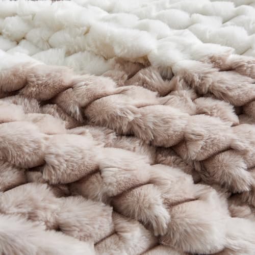 Petrichor Fluffy King Comforter Set - Taupe and White Striped Faux Fur Blanket for King Bed, Ultra-Soft Warm Bedding for Winter & Fall, Cozy 3 Piece Bed Set (1 Comforter & 2 Pillowcases)