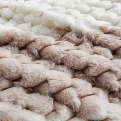 Petrichor Fluffy King Comforter Set - Taupe and White Striped Faux Fur Blanket for King Bed, Ultra-Soft Warm Bedding for Winter & Fall, Cozy 3 Piece Bed Set (1 Comforter & 2 Pillowcases)