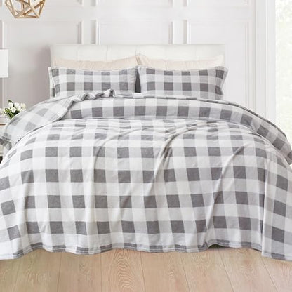 Elegant Comfort Luxuriously Soft 4-Piece Velvet Plush Flannel Sheet Set - Premium Quality - Cozy Warm, Anti-Static, Non Pilling Fuzzy Velvet Flannel Fleece Deep Pocket Sheet Set - Full, Buffalo Gray