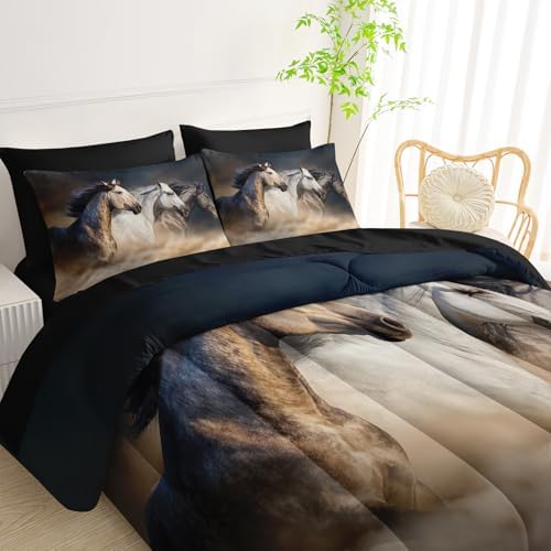 QOOMO Running Horse 7 Pieces Comforter Set Queen,Galloping Horse Bedding