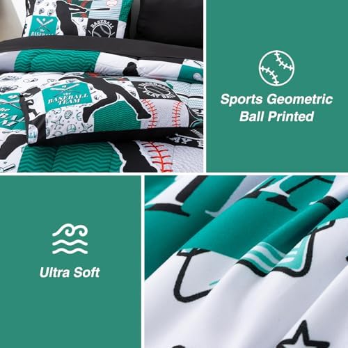 A Nice Night Sports Baseball Bedding Boys Comforter Sets Full,Green