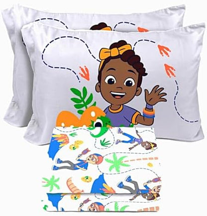 Sunny Side Up Kids Sheet Set Includes Sheets and Pillow Cover - 100% Microfiber Bedding and Room Decor, Gray - Blippi, 4 Piece Full
