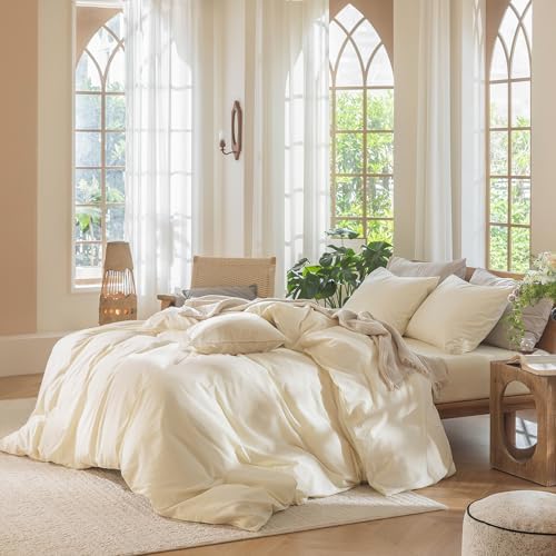 MooMee Duvet Cover Set 100% Washed Cotton Linen Like Oversized Queen