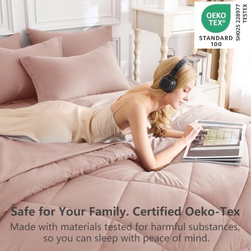 CozyLux Full Comforter Set 82"x86" Dusty Pink - 7 Piece Bed in a Bag