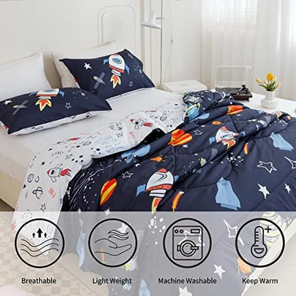 RYNGHIPY Full Space Rocket Bedding Set for Boys Girls 3 Pieces