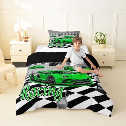 Feelyou Boys Race Car Kids Comforter Set Twin Size for Kids Boys Girls