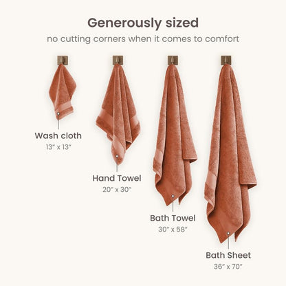BIOWEAVES 100% Organic Cotton 700 GSM Luxury Bath Towels for Bathroom 30" x 58" GOTS Certified - Burnt Orange, Pack of 2