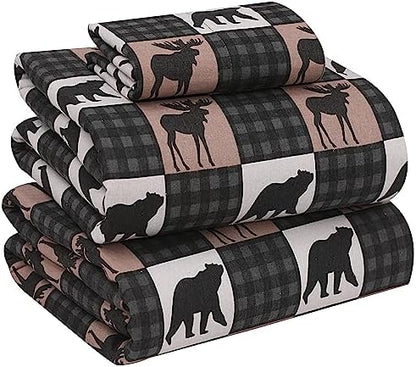 RUVANTI Flannel Sheets Set Twin Size, Wilderness Plaid