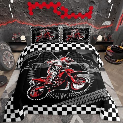 Feelyou Dirt Bike Comforter Set for Kids Boys Girls Queen Size