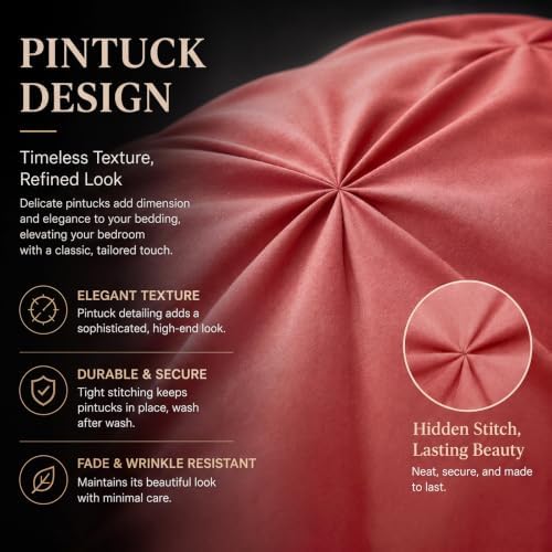 CozyLux King Size Comforter Set Coral, 7 Pieces Pintuck Bed in a Bag