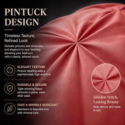 CozyLux King Size Comforter Set Coral, 7 Pieces Pintuck Bed in a Bag