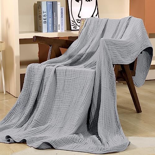 Yoofoss Muslin Blanket 100% Organic Cotton Large Twin Size 60" x 80" for Bed Couch Summer Gauze Blanket for Adults Lightweight and Breathable Grey