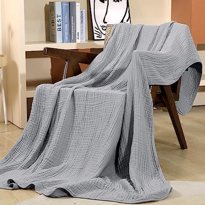 Yoofoss Muslin Blanket 100% Organic Cotton Large Twin Size 60" x 80" for Bed Couch Summer Gauze Blanket for Adults Lightweight and Breathable Grey