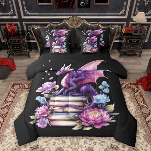 Feelyou Dragon Comforter Set with Sheets 7 Piece Full Size