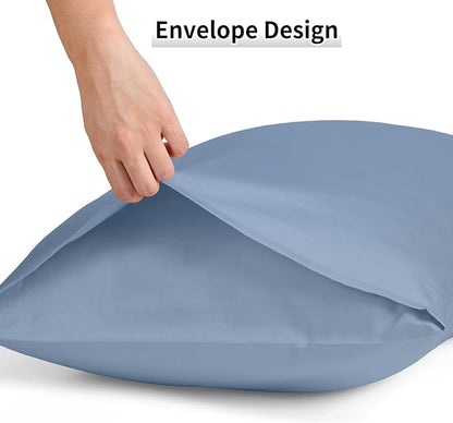 Warmstar Cotton Pillow Cases Standard Size Set of 2, 600 Thread Count Pillowcases 20x26 Inches, Soft Long Staple Cotton Pillowcases Breathable with Envelope Closure,Denim Blue
