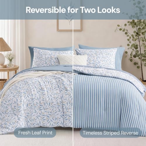 Monbix Full Size Comforter Sets-7 Pieces Floral Reversible Bed in a Bag