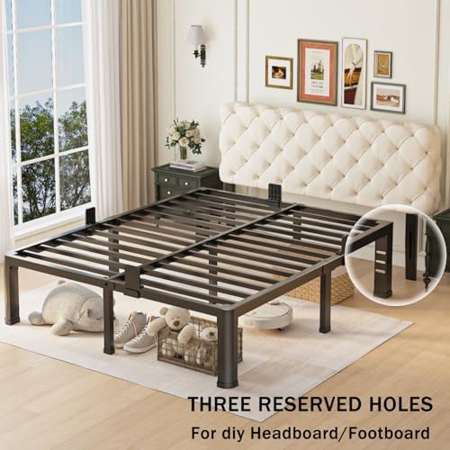 18 inch Queen Bed Frame with Round Corner Legs and Headboard Hole Mattress Slide Stopper 3500 lbs Heavy Duty Metal Platform,Steel Slats Support,No Box Spring Needed,Easy Assembly,Noise Free