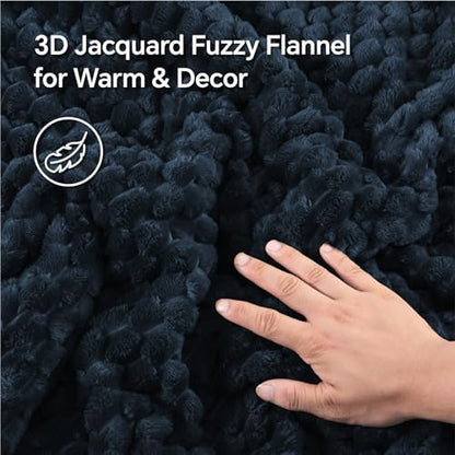 BEDELITE Fluffy Full Size Comforter Set, Navy Fleece Bed Set 3 Pieces