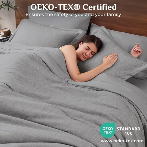 JOLLYVOGUE Grey King Comforter Set, Cationic Dyeing Bed in a Bag King 7 Pieces, Double-Tone Bedding Set with Down Alternative Comforter, Sheets, Pillowcases & Shams