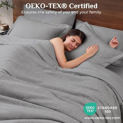 JOLLYVOGUE Grey Full Comforter Set, Cationic Dyeing Bed in a Bag Full 7 Pieces, Double-Tone Bedding Set with Down Alternative Comforter, Sheets, Pillowcases & Shams