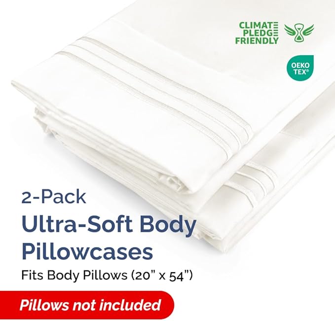 Body Pillowcases Set of 2-20x54 Long Body Pillow Case - Soft Body Pillow Cover for Sleeping & Side Sleepers - Comfy, Breathable & Fade Free - Machine Washable w/Envelope Enclosure - (Antique White)