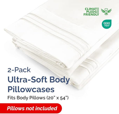 Body Pillowcases Set of 2-20x54 Long Body Pillow Case - Soft Body Pillow Cover for Sleeping & Side Sleepers - Comfy, Breathable & Fade Free - Machine Washable w/Envelope Enclosure - (Antique White)