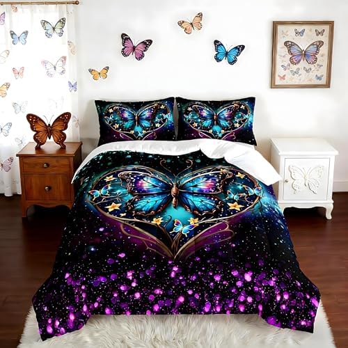 Aesthetic Butterfly Full Comforter Set with 2 Pillowcases.