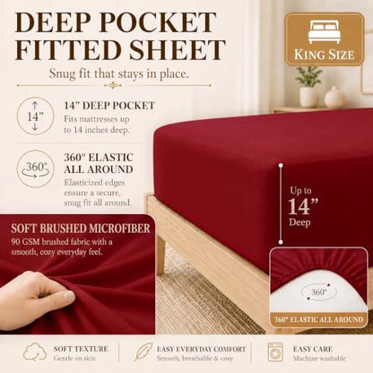 CozyLux King Size Comforter Set Dark Red- 7 Pieces Bed in a Bag