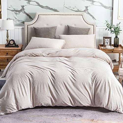 PURE ERA Jersey Knit Duvet Cover Set 100% T-Shirt Cotton Super Soft Comfy 3pc Bedding Set with Zipper Closure (Heather Beige, California King)