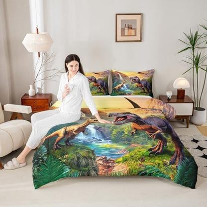 Erosebridal Kids Dinosaur Bedding Twin Comforter Set for Boys Cartoon Dino Bedding Sets,3D Jungle Animals Bed Set Dinosaur Room Decor for Boys,1 Pillow Case Soft Lightweight for All Season