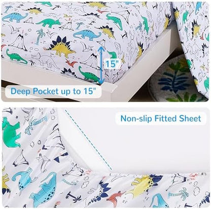 Viviland Kids Full Bedding Sets, Boys Comforter, Blue Dinosaur