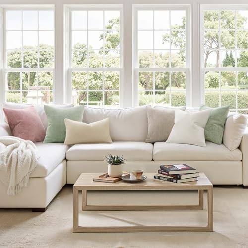 MIULEE Decorative Couch Throw Pillow Covers 18x18 Inch Neutral Cream 2 Pack
