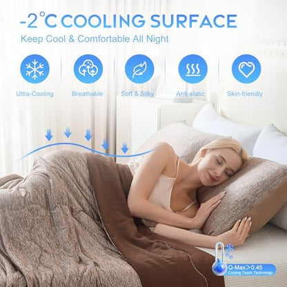 CHOSHOME Cooling Comforter Cooling Blanket, Q-Max 0.45 Cool Sleeping Summer Blanket for Hot Sleeper Night Sweats, Queen 90" x 90", Brown