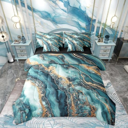 Erosebridal Marble Comforter Set Twin Size,Abstract Marble Texture Bedding Set for Kids Teens,Fluid Ink Art (Comforter+Fitted+Flat Sheet+2 Pillowcases+2 Throw Pillow Covers) 7 Pieces Bed Set