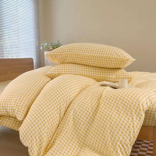 NSNLGSGC Yellow Gingham Duvet Cover Set, King